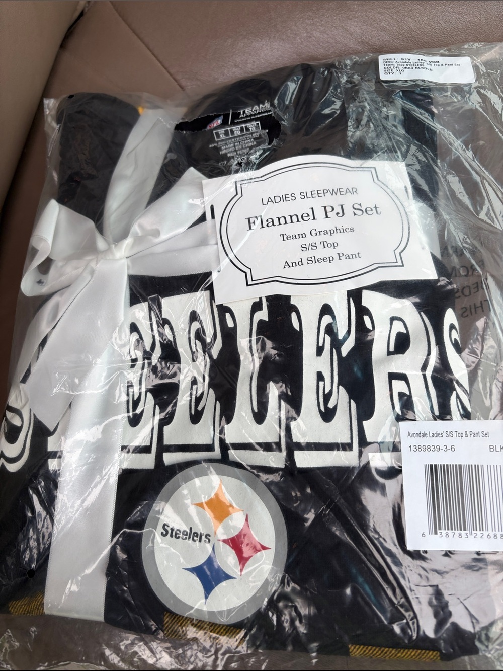 NFL Steelers Black and White Flannel PJ Set with Team Logo